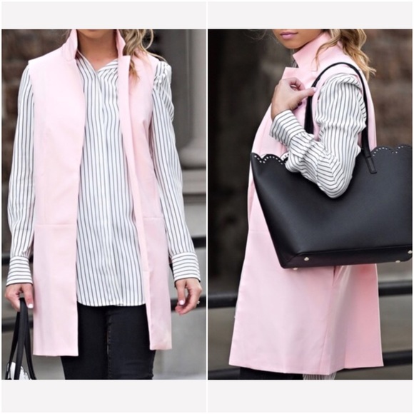 Jackets & Blazers - Pink Open Front Sleeveless Long Duster Vest